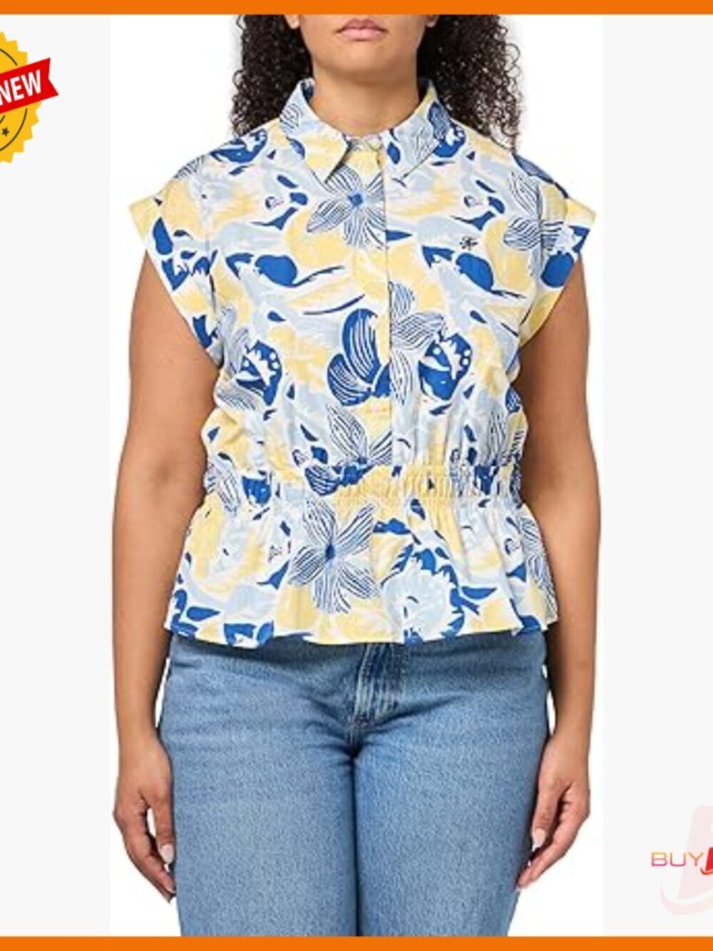 Sleeveless Cotton Button Down Blouse Smocked Waist Peplum Top Regular Fit